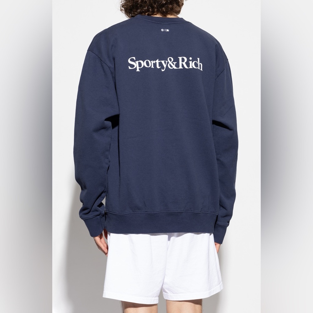 NWT Sporty & Rich Yankees Serif Crewneck Sweatshirt in Dark Navy - Picture 9 of 10